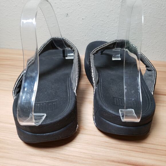 FitFlop Women's 9 Lulu Wedge Flip Flop Sandals Black Silver Comfort Metallic - Picture 4 of 7